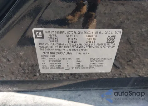 2013 Cadillac Srx Luxury Collection from USA, damaged, VIN 3GYFNCE39DS616076